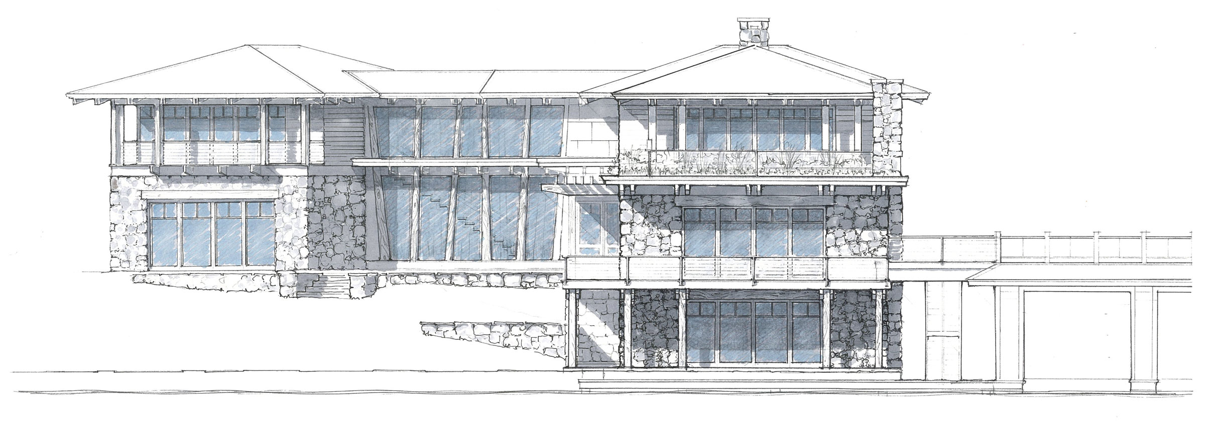 Verdant Architecture Technical Drawing of house from front view.